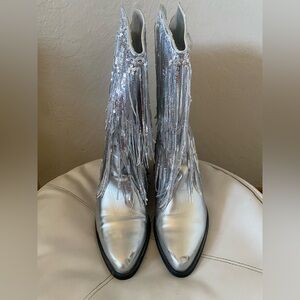 Silver Fringe Western Ankle Boots Women’s 12